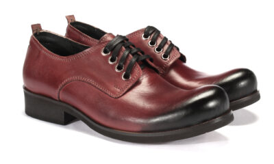 Obuwie Męskie Skórzane Bordowe Malowane Matt