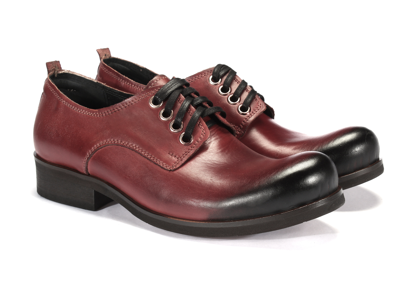 Obuwie Męskie Skórzane Bordowe Malowane Matt