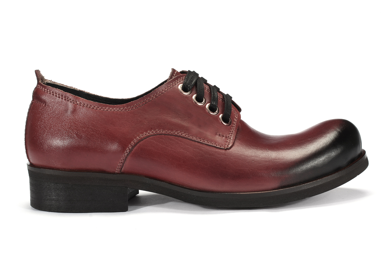 Obuwie Męskie Skórzane Bordowe Malowane Matt - obrazek 2