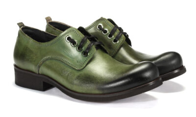 Obuwie Męskie Skórzane Zielone Matt