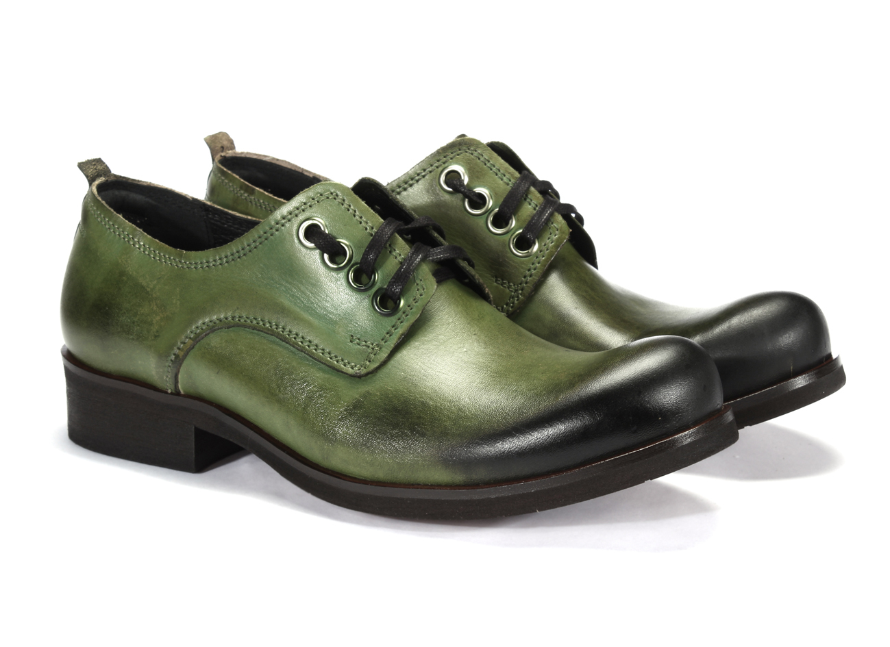 Obuwie Męskie Skórzane Zielone Matt