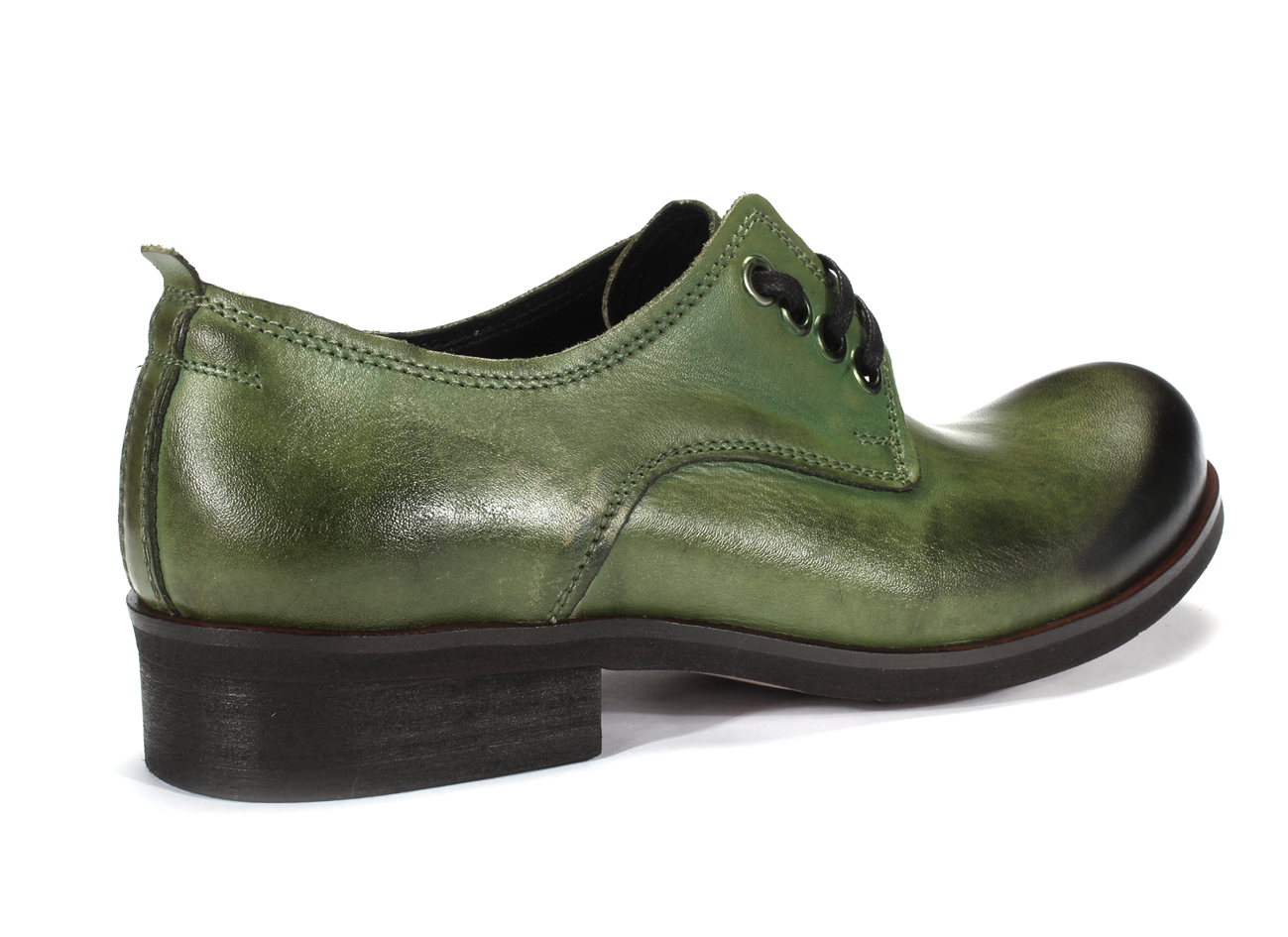 Obuwie Męskie Skórzane Zielone Matt - obrazek 3