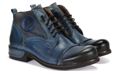 Botki Męskie Skórzane Niebieskie Malowane Felix