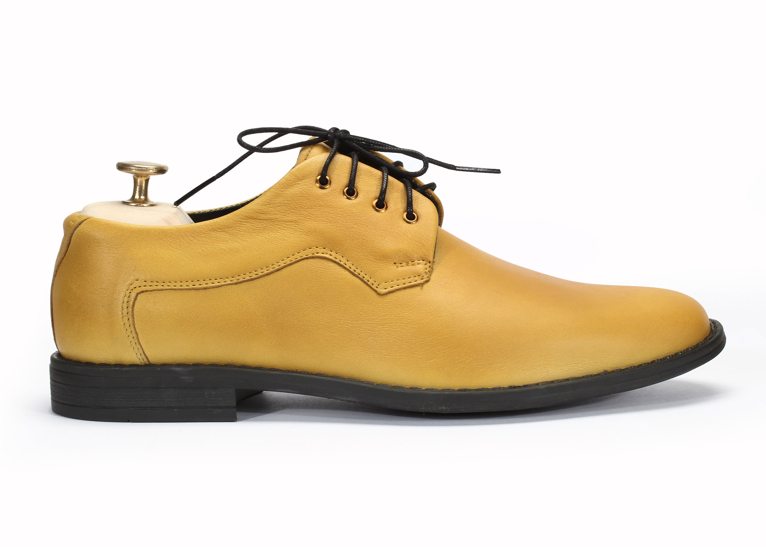 Derby Męskie Skórzane Żółte Louis - obrazek 2