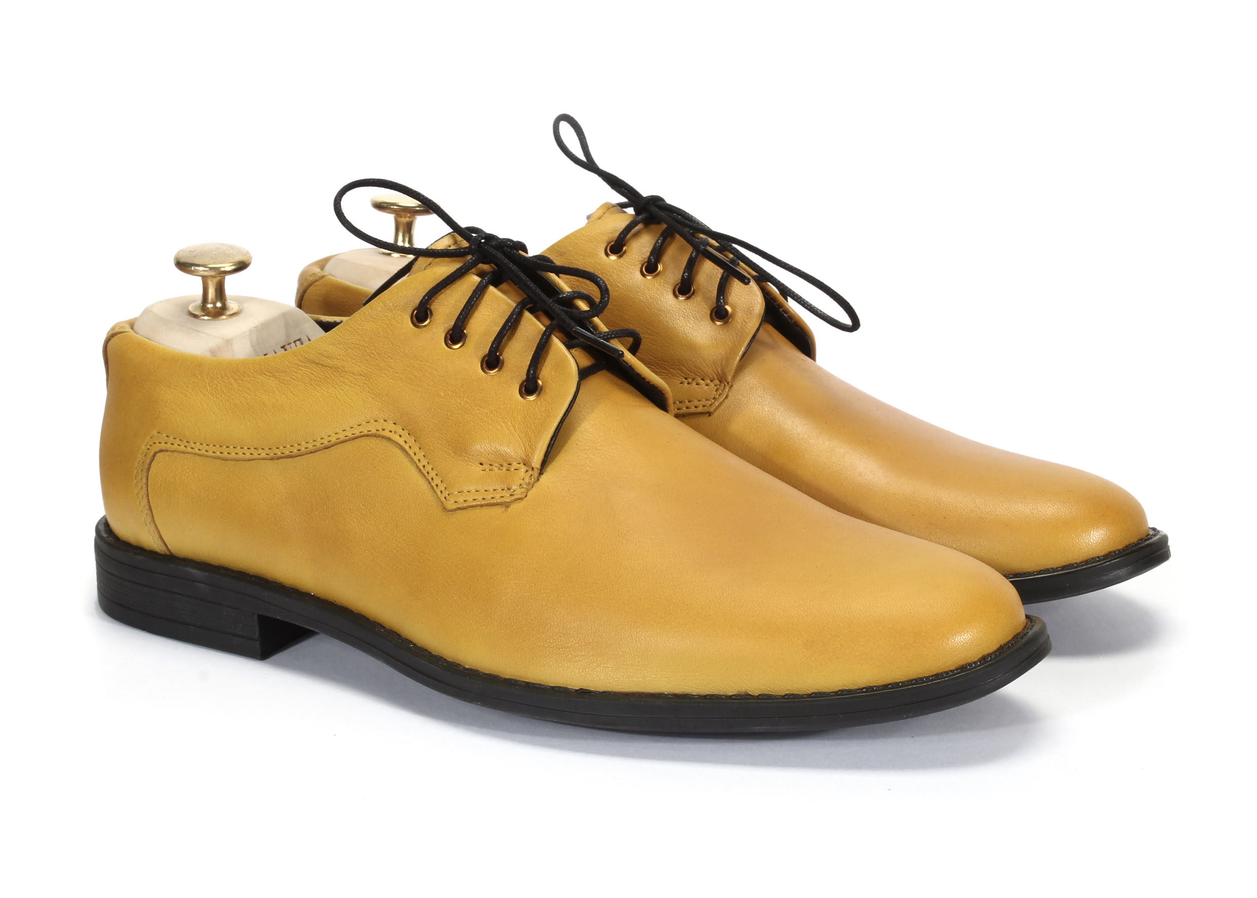 Derby Męskie Skórzane Żółte Louis
