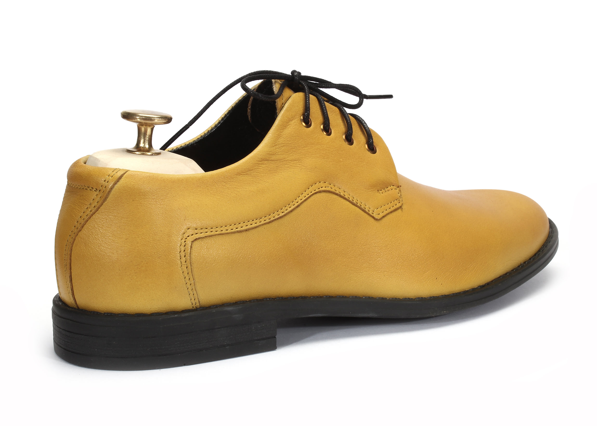 Derby Męskie Skórzane Żółte Louis - obrazek 3