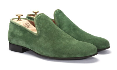 Mokasyny Męskie Skórzane Zielone Zamszowe Michael