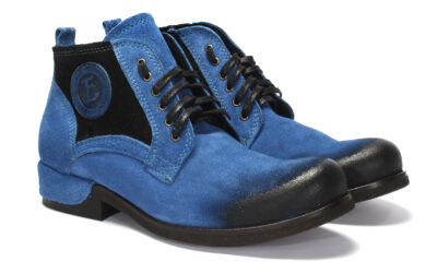 Botki Męskie Niebieskie Skórzane Zamszowe Felix