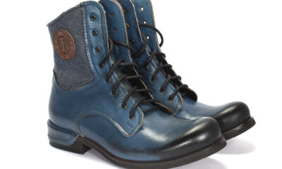 Botki Męskie Skórzane Malowane Niebieskie Colin