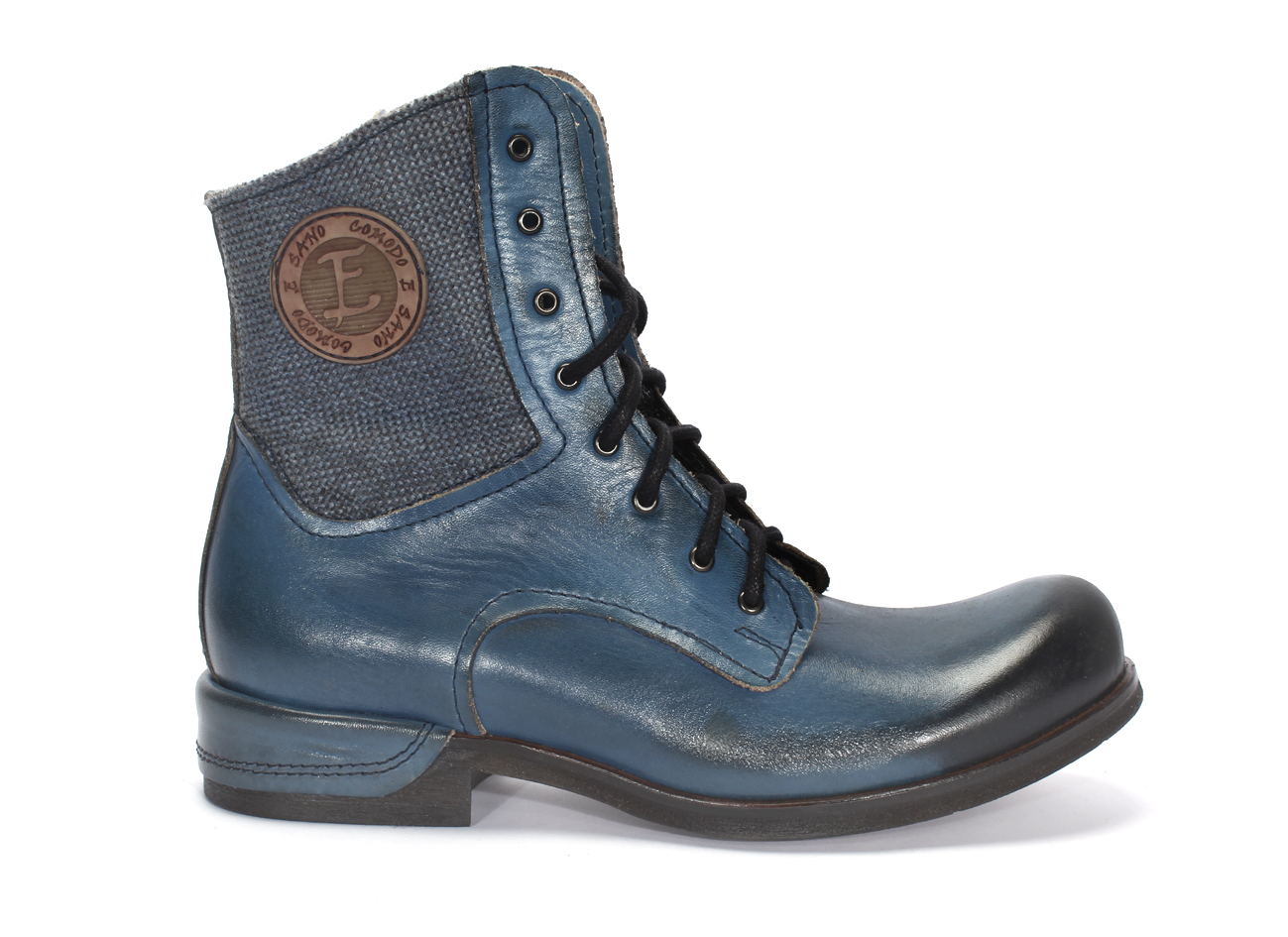 Botki Męskie Skórzane Malowane Niebieskie Colin - obrazek 2