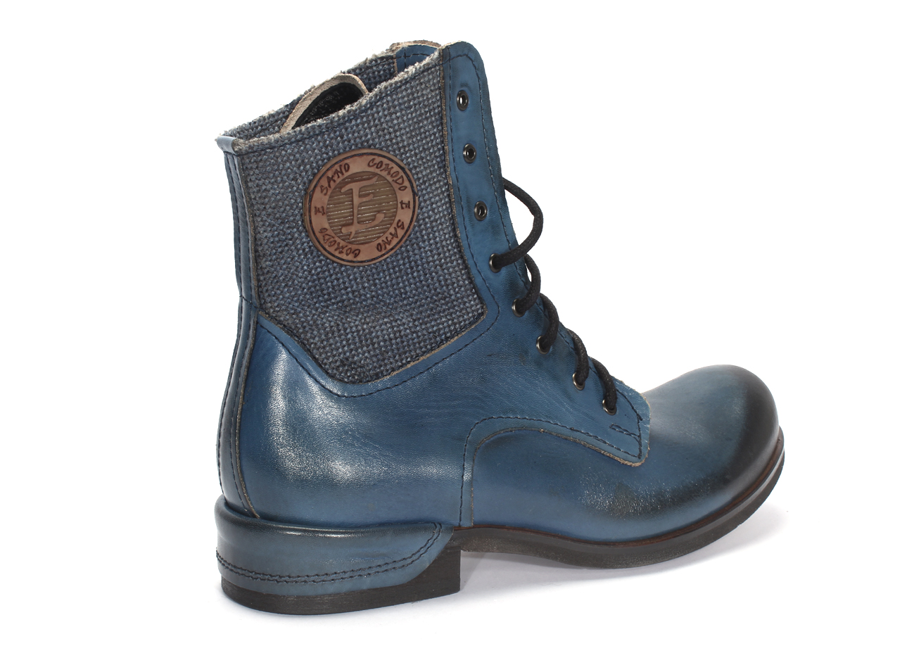 Botki Męskie Skórzane Malowane Niebieskie Colin - obrazek 3