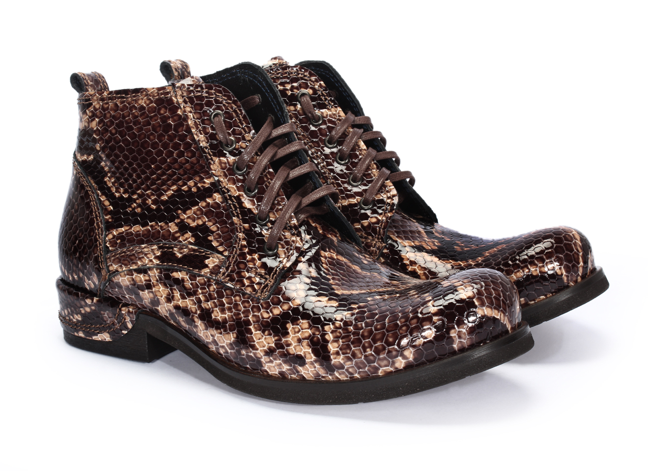 Botki Męskie Skórzane Brązowy Wąż Felix