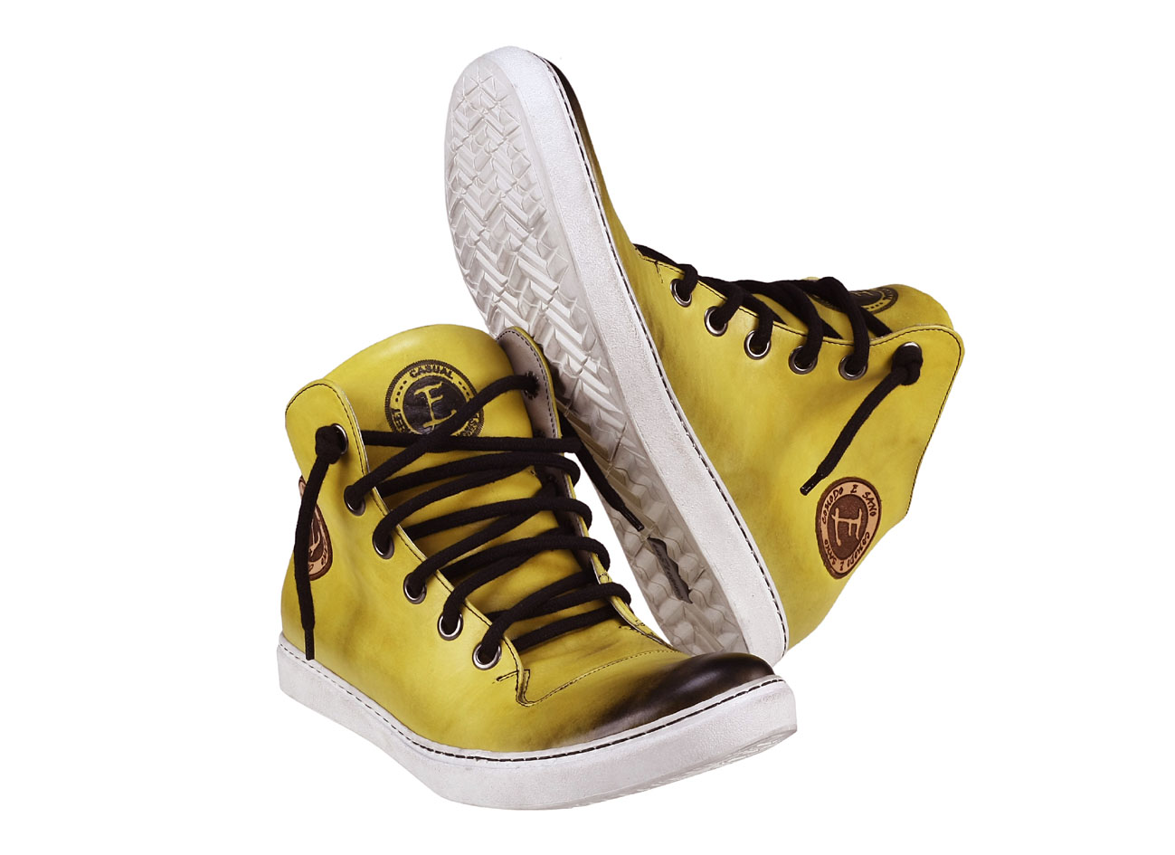 Trampki Męskie Skórzane Żółte Liam - obrazek 6