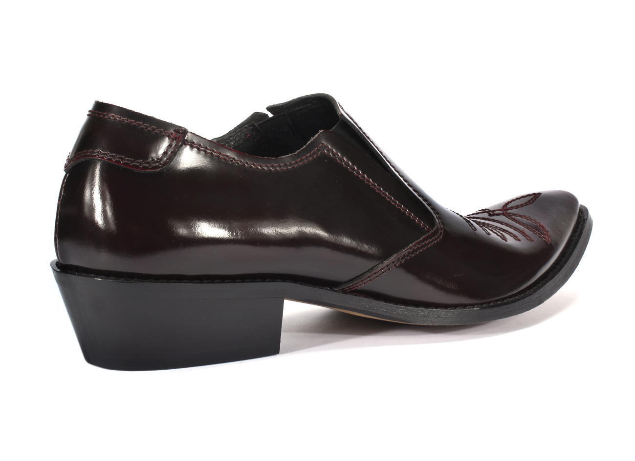 Kowbojki Niskie Męskie Skórzane Czarno-Czerwone Carlito - obrazek 3