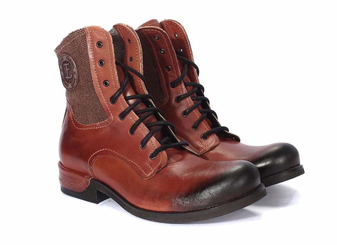 Botki Męskie Skórzane Malowane Pomarańczowe Colin