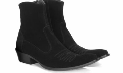 Kowbojki Męskie Skórzane Zamszowe Czarne Howard