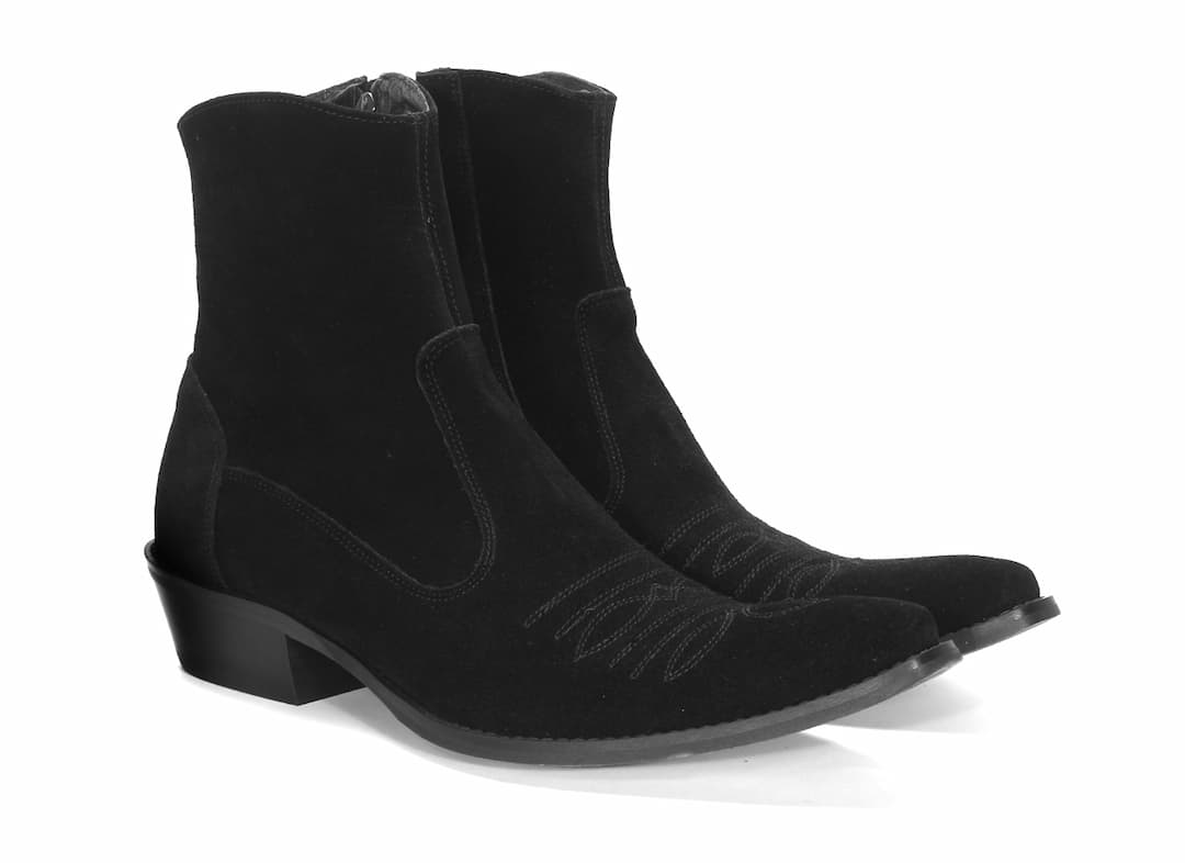 Kowbojki Męskie Skórzane Zamszowe Czarne Howard