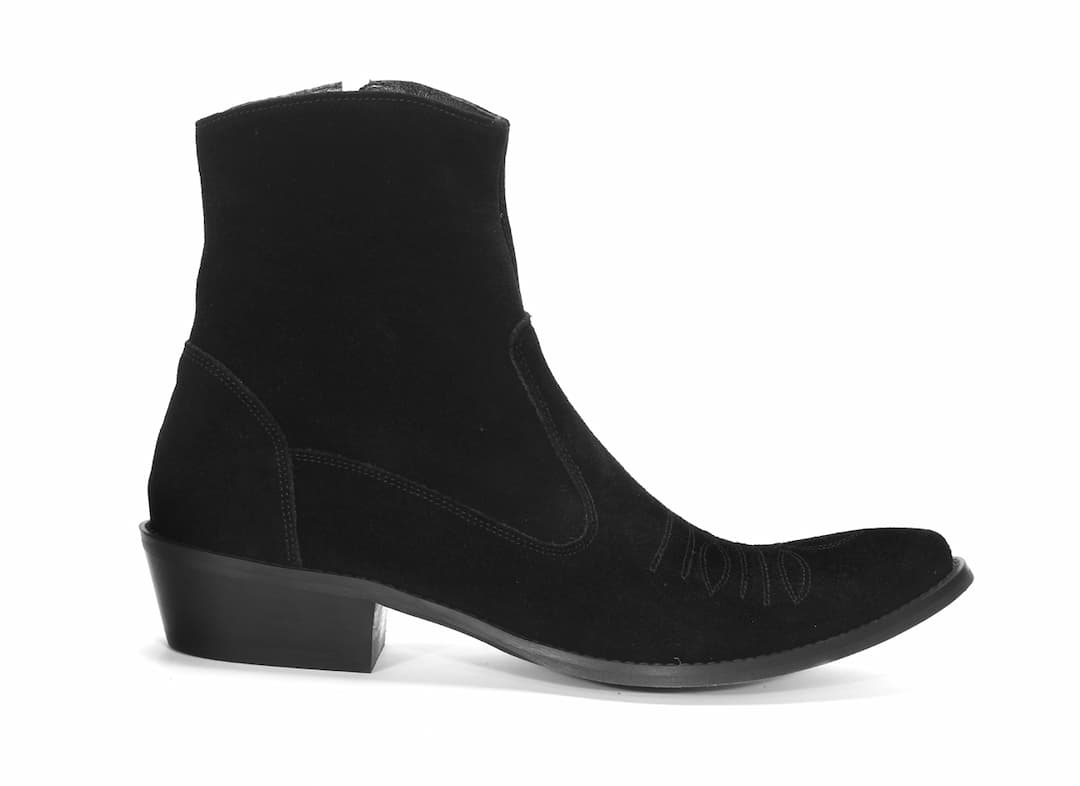 Kowbojki Męskie Skórzane Zamszowe Czarne Howard - obrazek 2