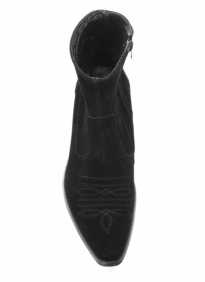 Kowbojki Męskie Skórzane Zamszowe Czarne Howard - obrazek 4