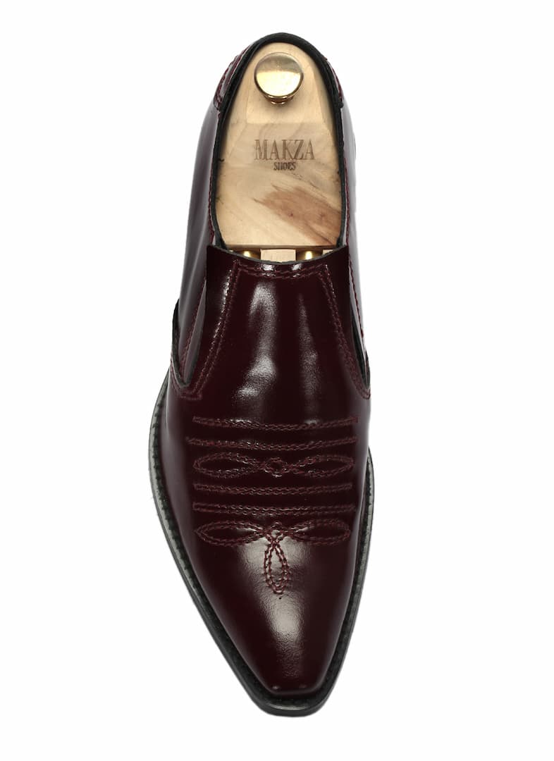 Kowbojki Niskie Męskie Skórzane Bordowe Carlito - obrazek 4