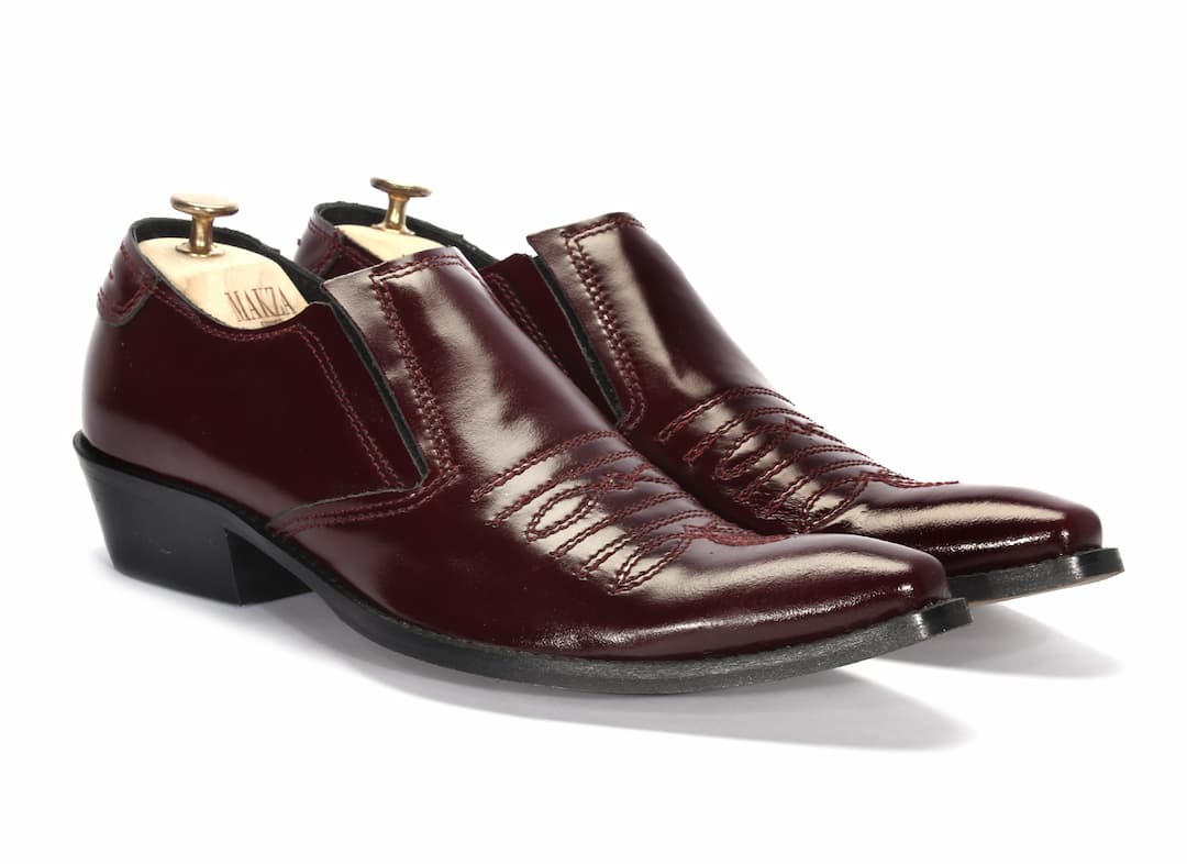 Kowbojki Niskie Męskie Skórzane Bordowe Carlito