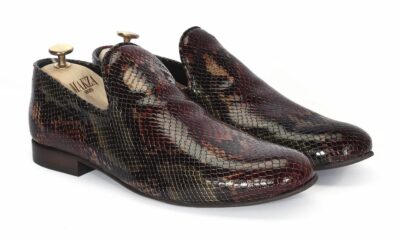 Mokasyny Męskie Skórzane Czerwono-Zielone Michael WYPRZEDAŻ