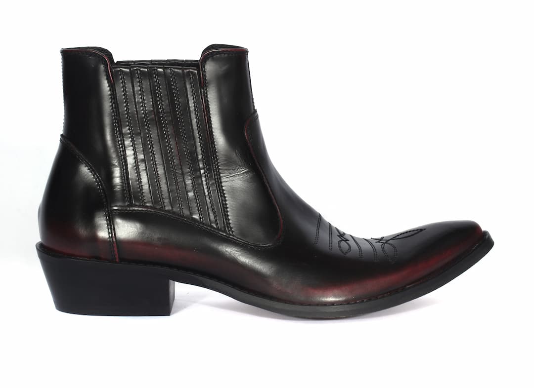 Kowbojki Męskie Skórzane Czarno Czerwone Carlos - obrazek 2