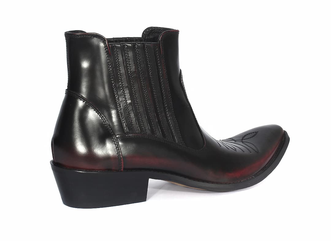 Kowbojki Męskie Skórzane Czarno Czerwone Carlos - obrazek 3