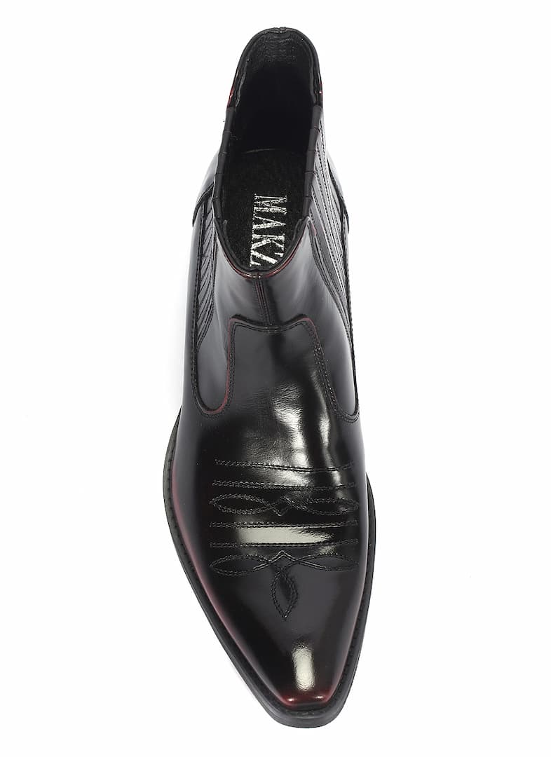 Kowbojki Męskie Skórzane Czarno Czerwone Carlos - obrazek 4