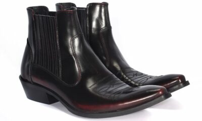 Kowbojki Męskie Skórzane Czarno Czerwone Carlos