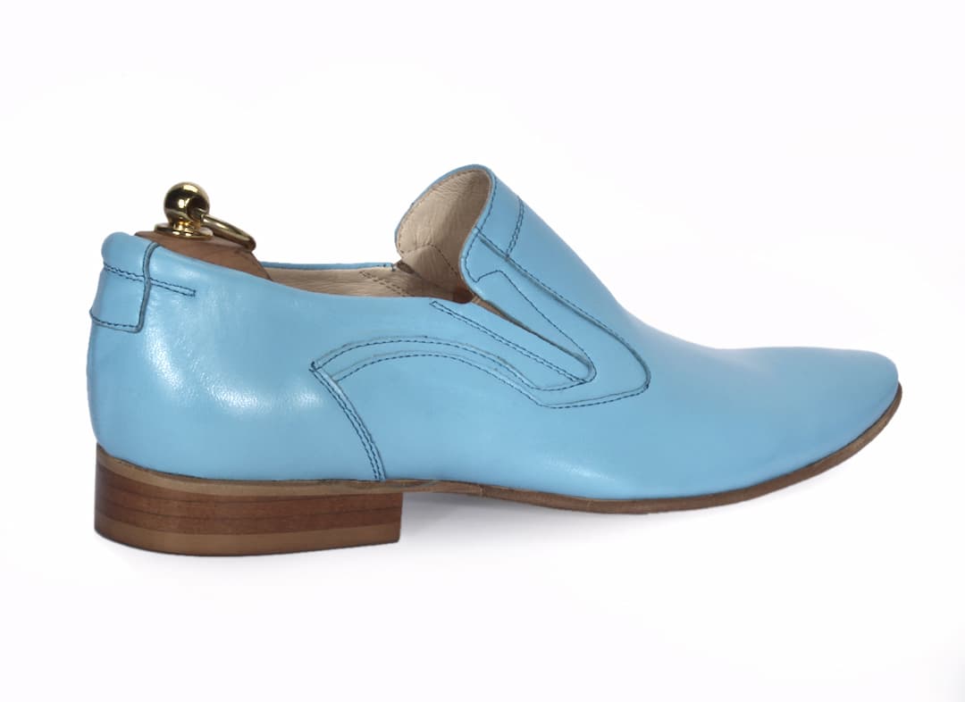 Wsuwane Obuwie Męskie Skórzane Niebieskie Filip - obrazek 3