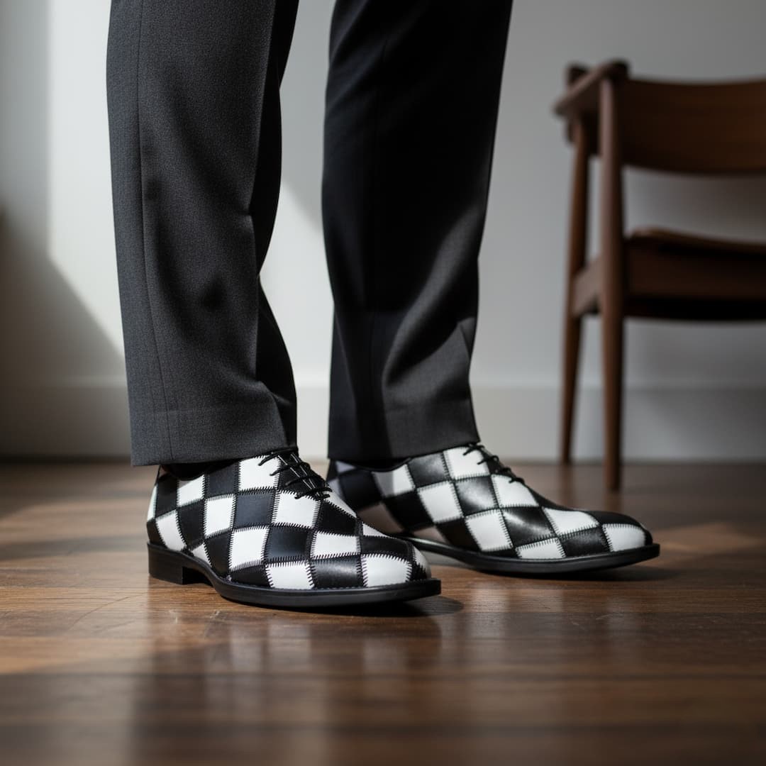 Oksfordy Męskie Skórzane Czarno/Białe Antonio - obrazek 5