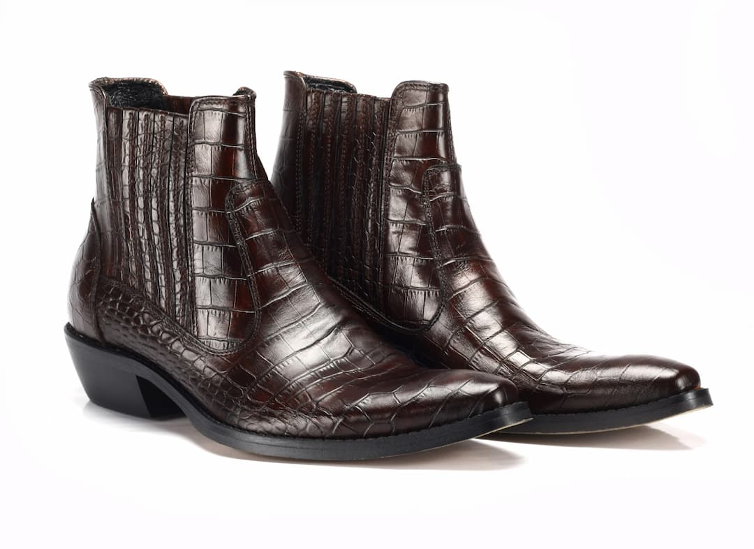 Kowbojki Męskie Skórzane Brązowy Krokodyl Carlos