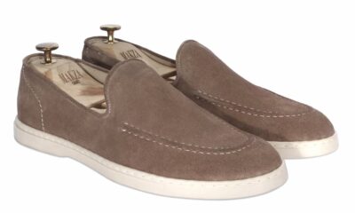 Mokasyny Męskie Skórzane Beżowe Zamszowe Luca