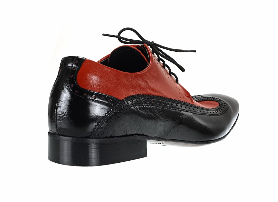 Eleganckie Męskie Obuwie Skórzane - Czerwono Czarny WYPRZEDAŻ - obrazek 3