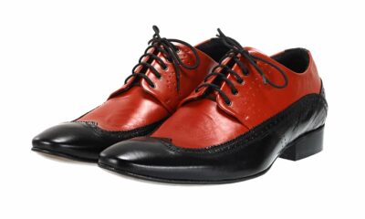 Eleganckie Męskie Obuwie Skórzane - Czerwono Czarny WYPRZEDAŻ
