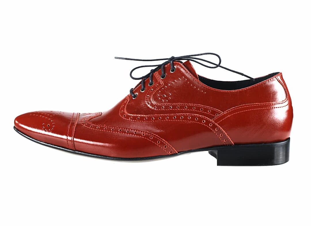 Eleganckie Męskie Obuwie Skórzane - Czerwony WYPRZEDAŻ - obrazek 2